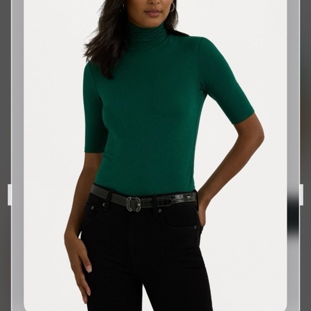 Lauren Ralph Lauren STRETCH JERSEY ROLL NECK T-shirt in Deep Emerald Size L